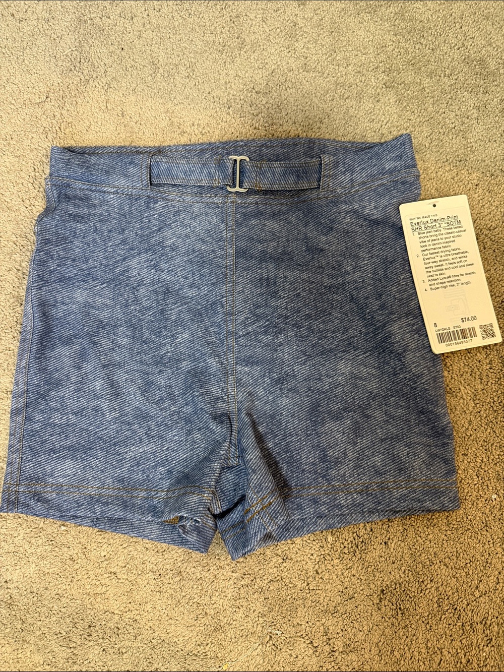 Women’s Blue High-Waist Denim Print Athletic Shorts